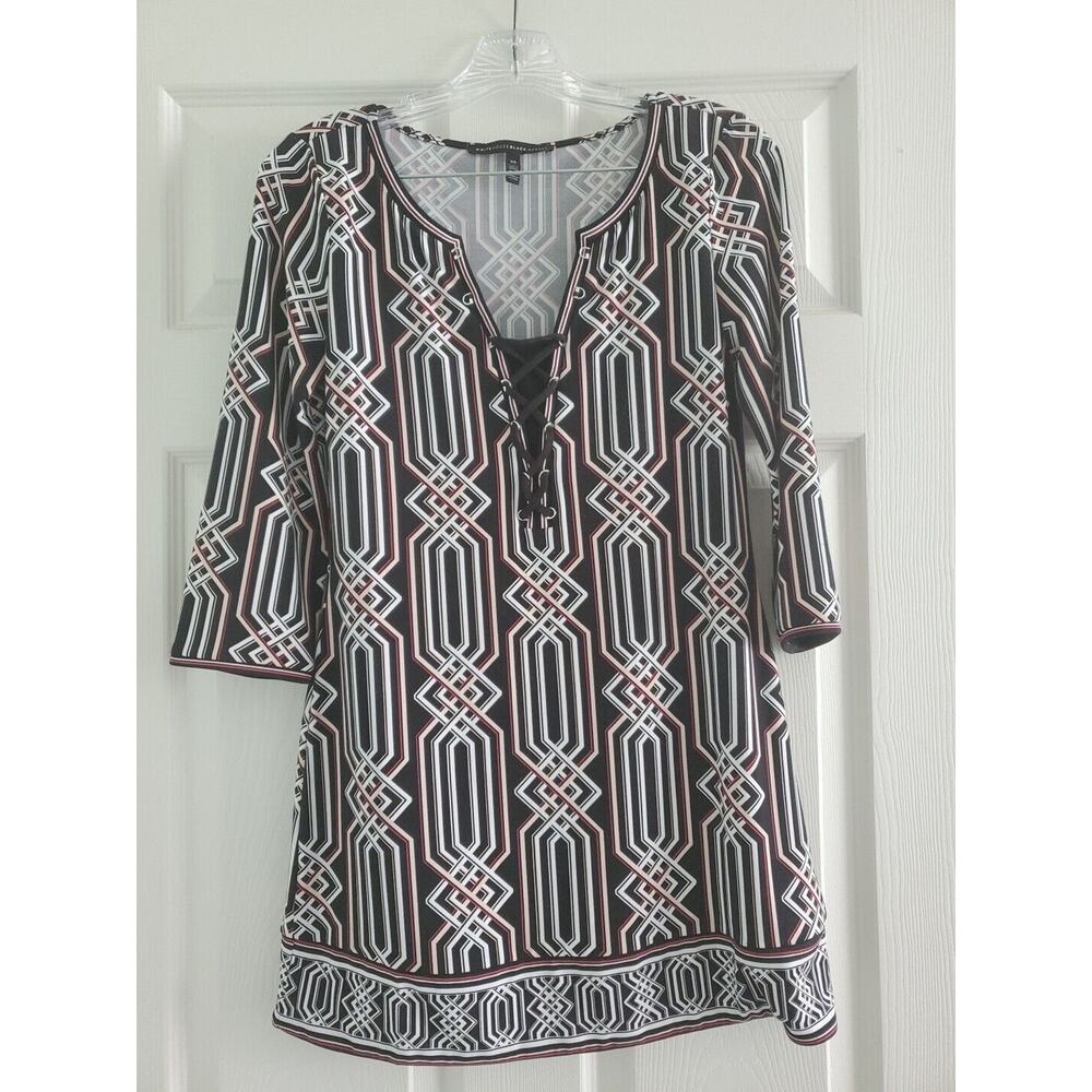 WHBM Tunic Blouse Funky Psychedelic, Size S Woman, Red, Peach, White House Blk
